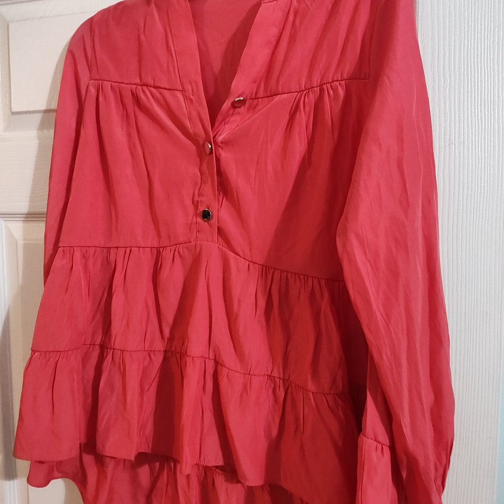 Women's Coral Ruffled Blouse. Size Medium. Excellent Condition